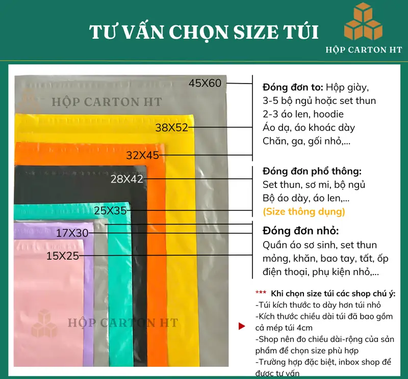 Túi niêm phong 17×30 cm – đen xám (gói 1 kg), hướng dẫn chọn size